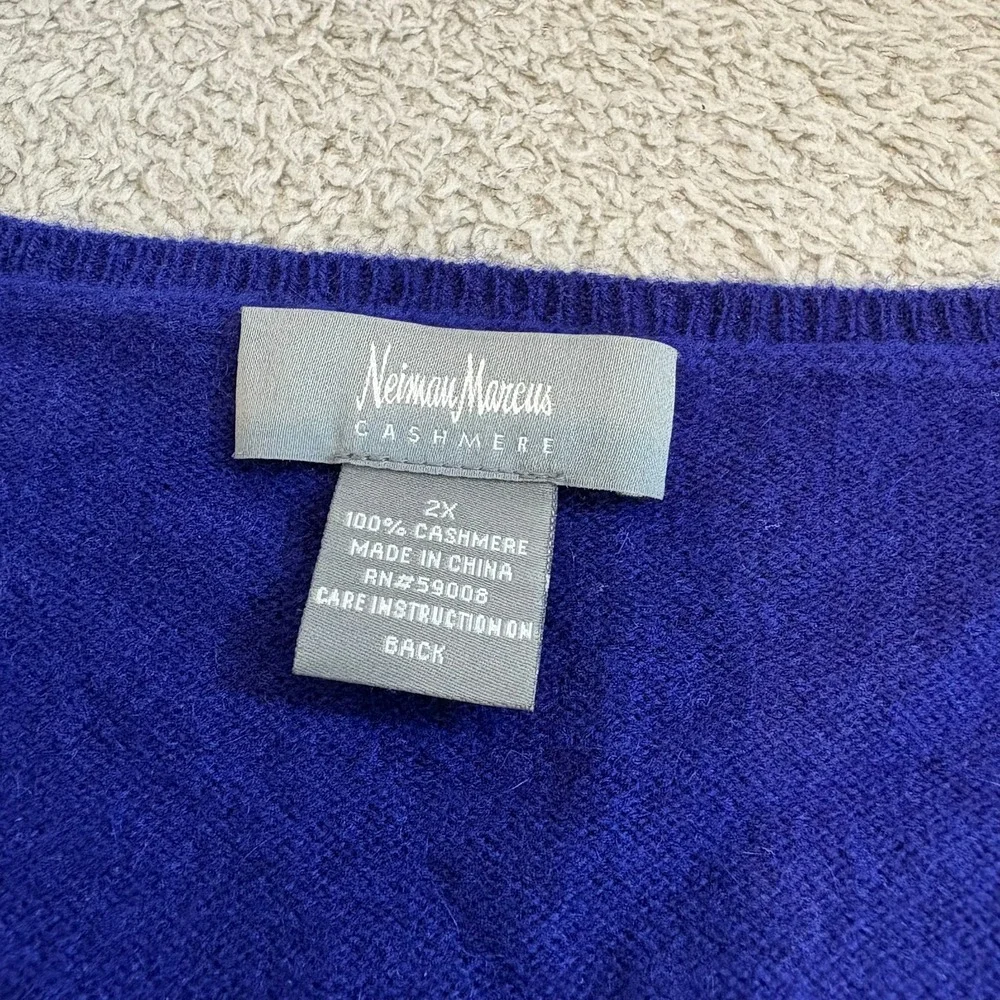 Neiman Marcus Cashmere Sweater Womens 2X Royal Blue V-Neck 3/4 Sleeve Pullover - Picture 5 of 13